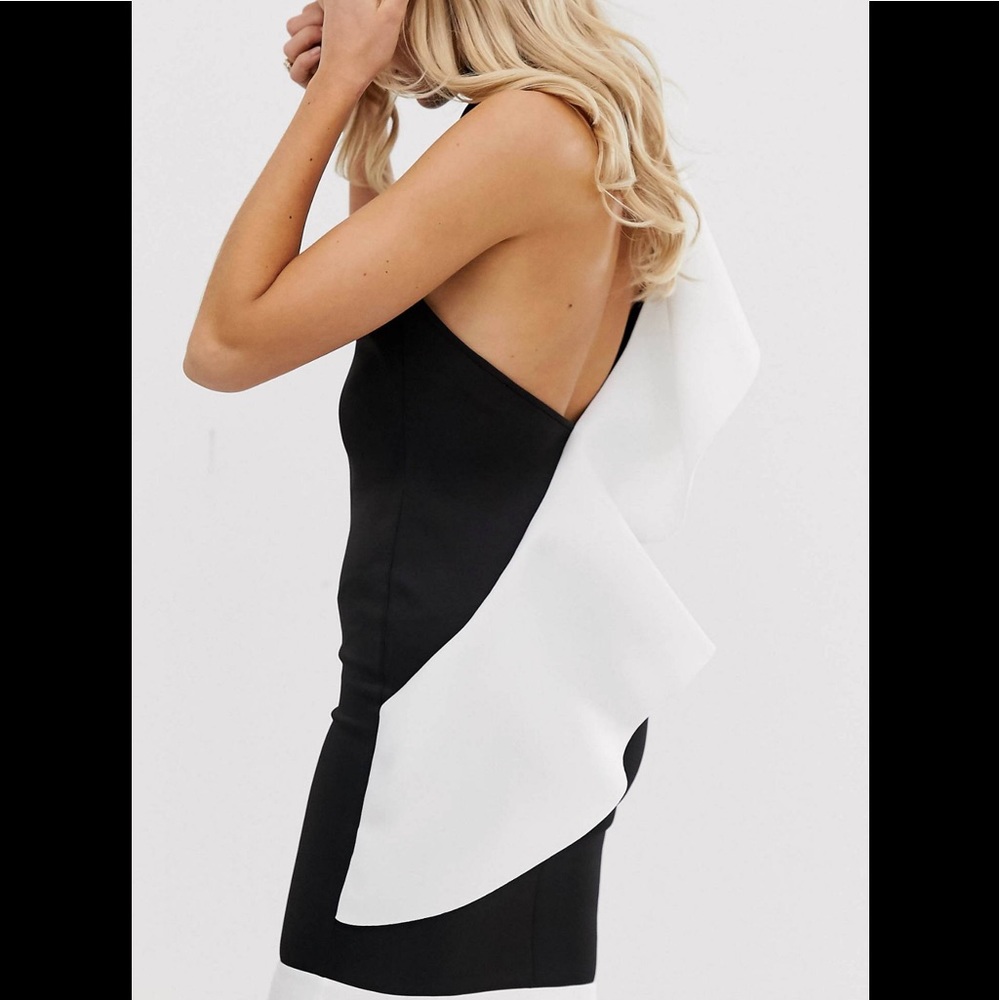 ASOS One Shoulder black and white ruffle cocktail dress 👗
